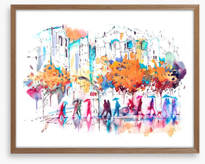 Autumn city rain