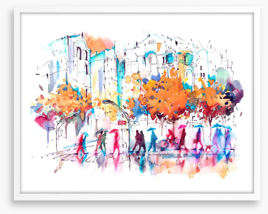 Autumn city rain