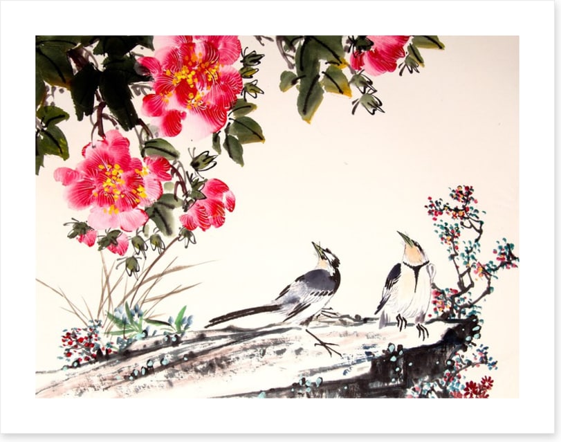 Birds under the blossom