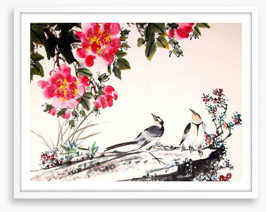 Birds under the blossom