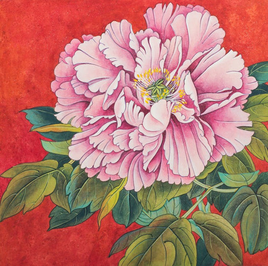 Peony on red