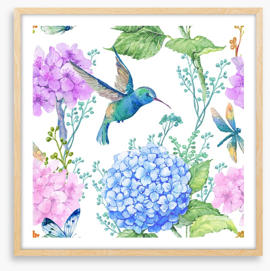 Hummingbird Hydrangeas | Stretched Canvas – Wall Art Prints