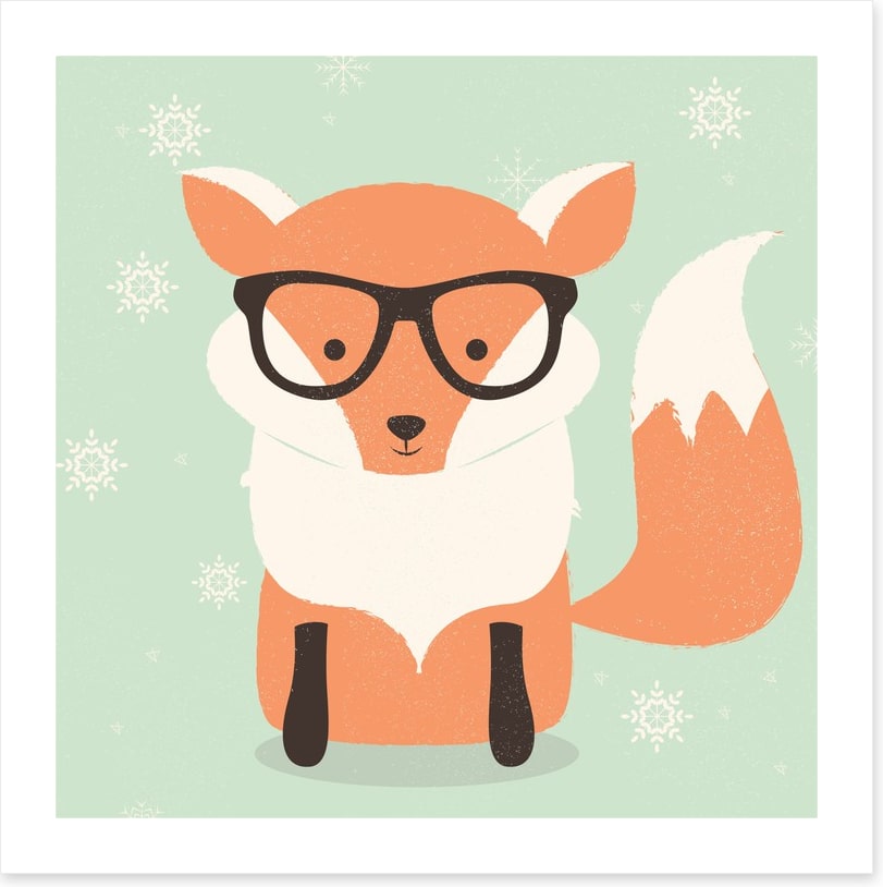 Orange fox with snowflakes