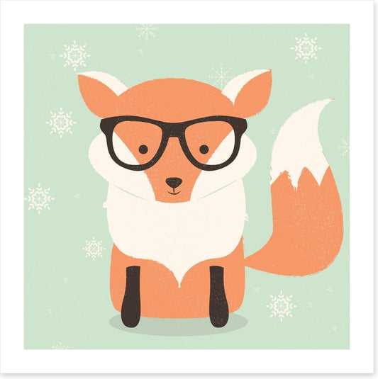 Orange fox with snowflakes