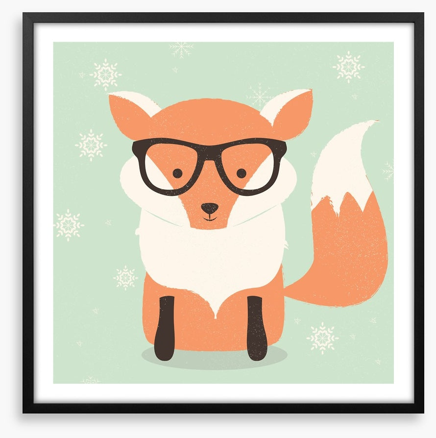 Orange fox with snowflakes