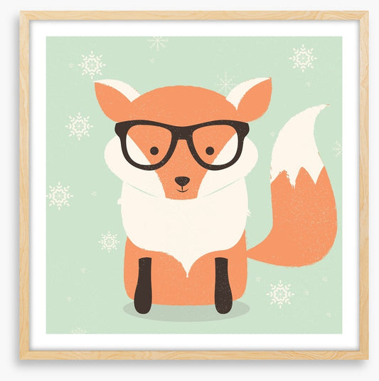 Orange fox with snowflakes