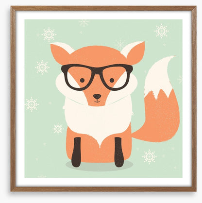 Orange fox with snowflakes