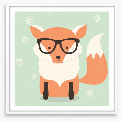 Orange fox with snowflakes
