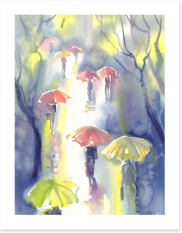 Umbrellas in the rain