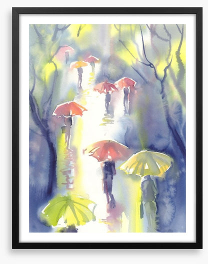 Umbrellas in the rain