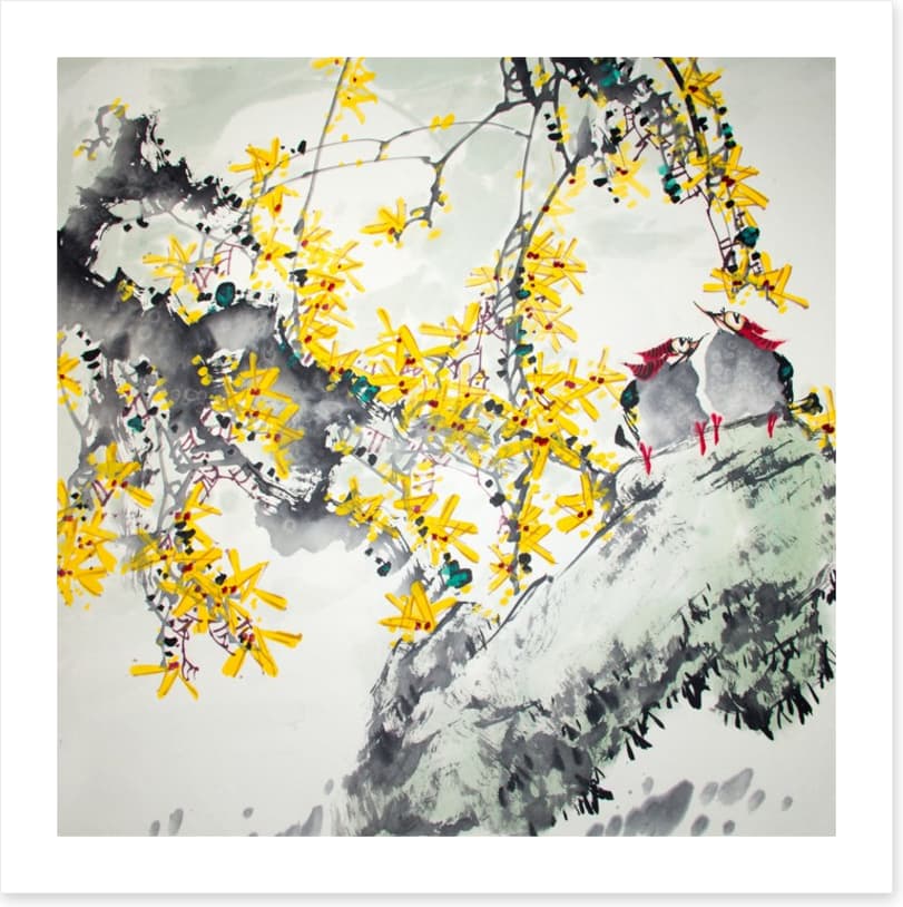 Yellow blossom birds