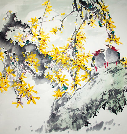 Yellow blossom birds