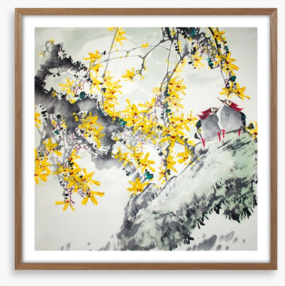 Yellow blossom birds