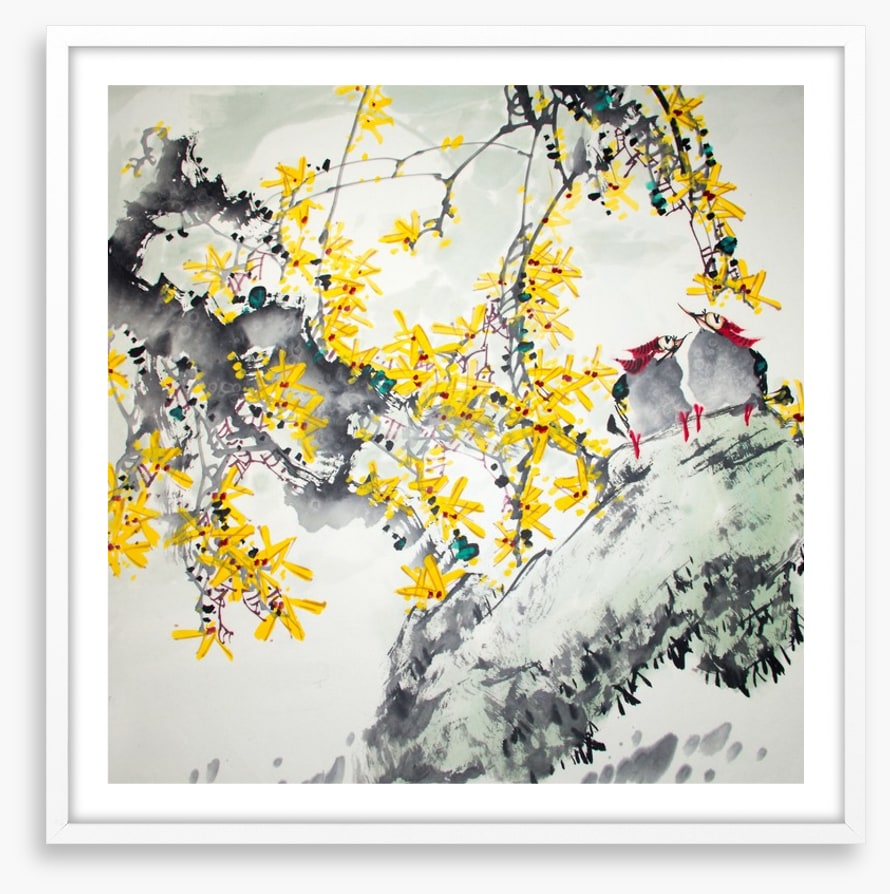 Yellow blossom birds