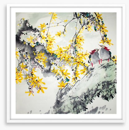 Yellow blossom birds