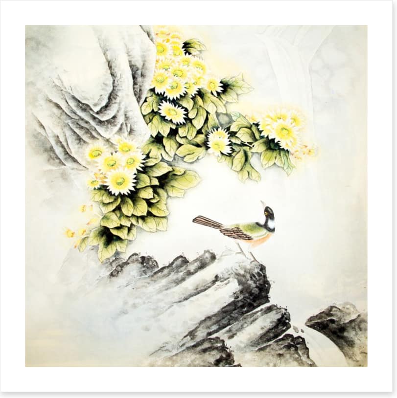 Waterfall blossom bird