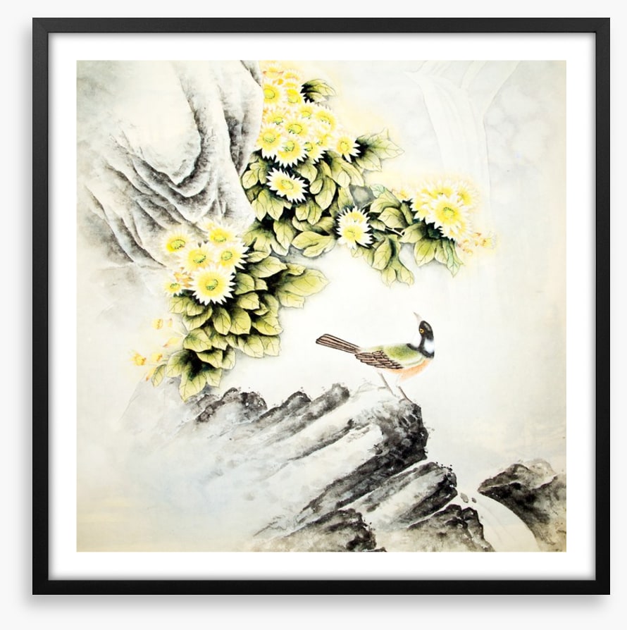 Waterfall blossom bird