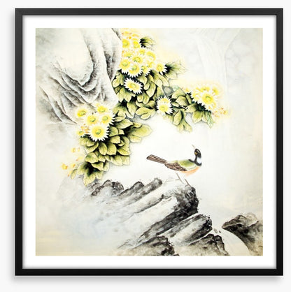 Waterfall blossom bird