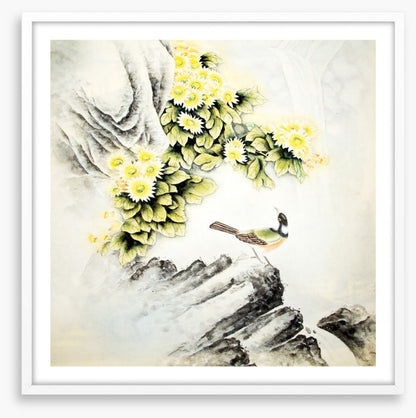 Waterfall blossom bird