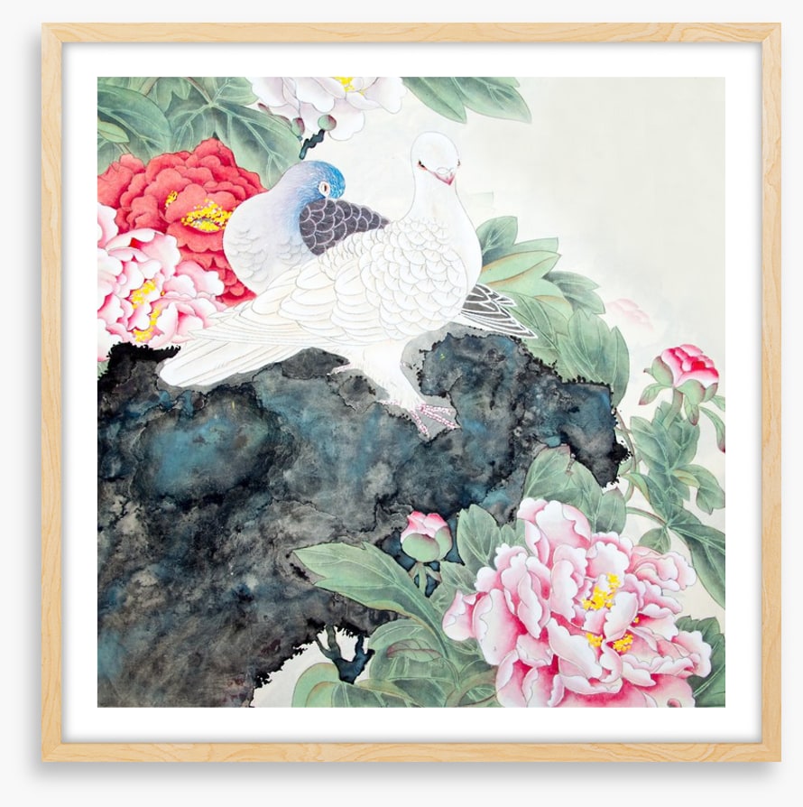Two peony birds