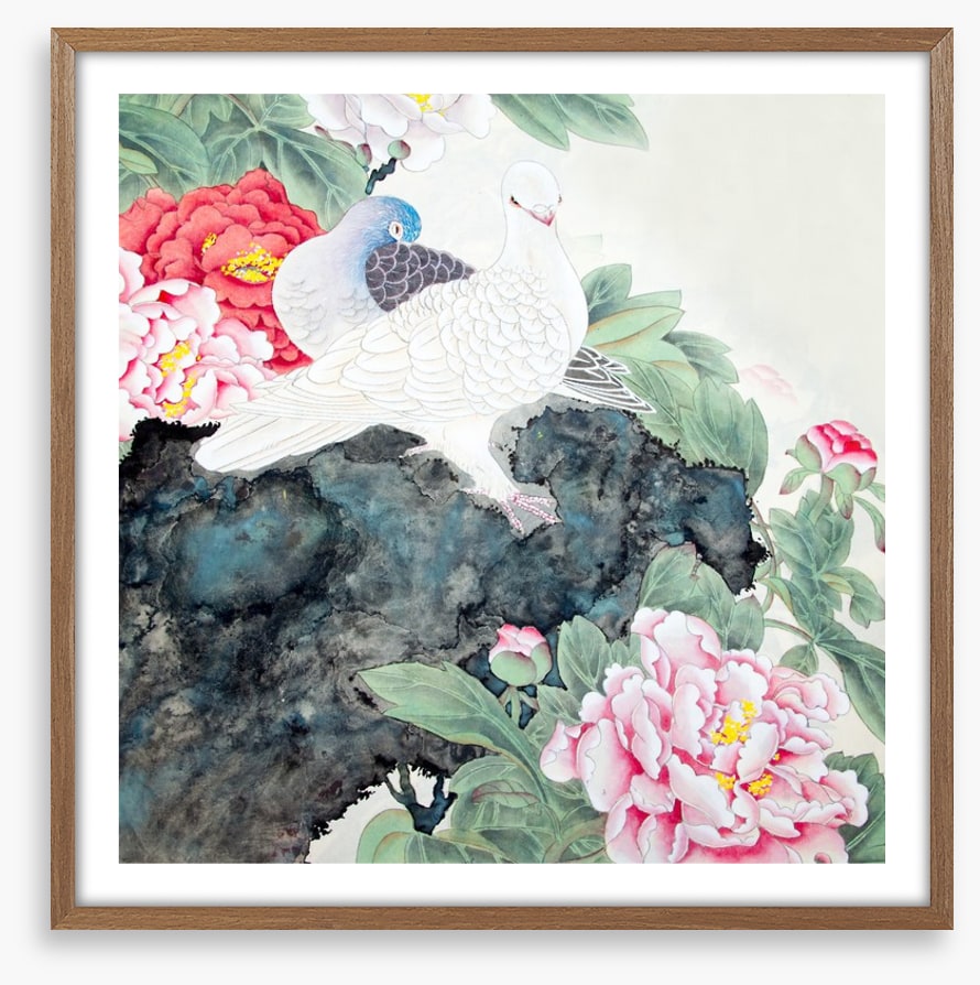 Two peony birds