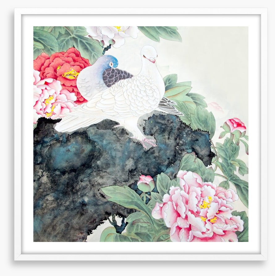 Two peony birds