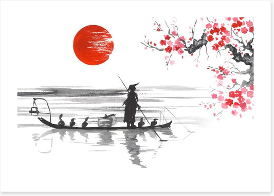 Blood moon and fishing boat