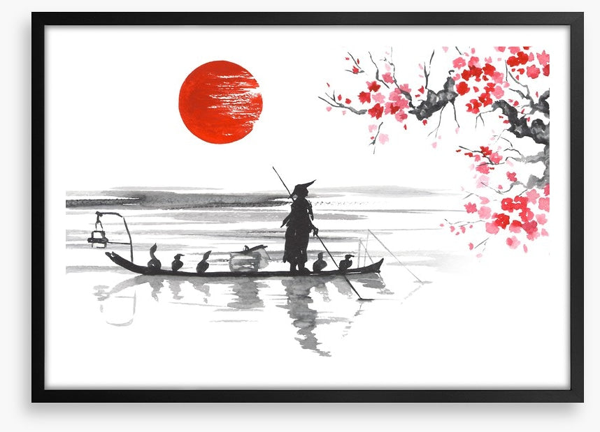Blood moon and fishing boat