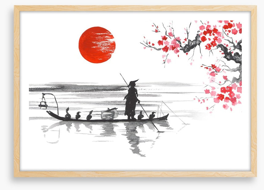 Blood moon and fishing boat