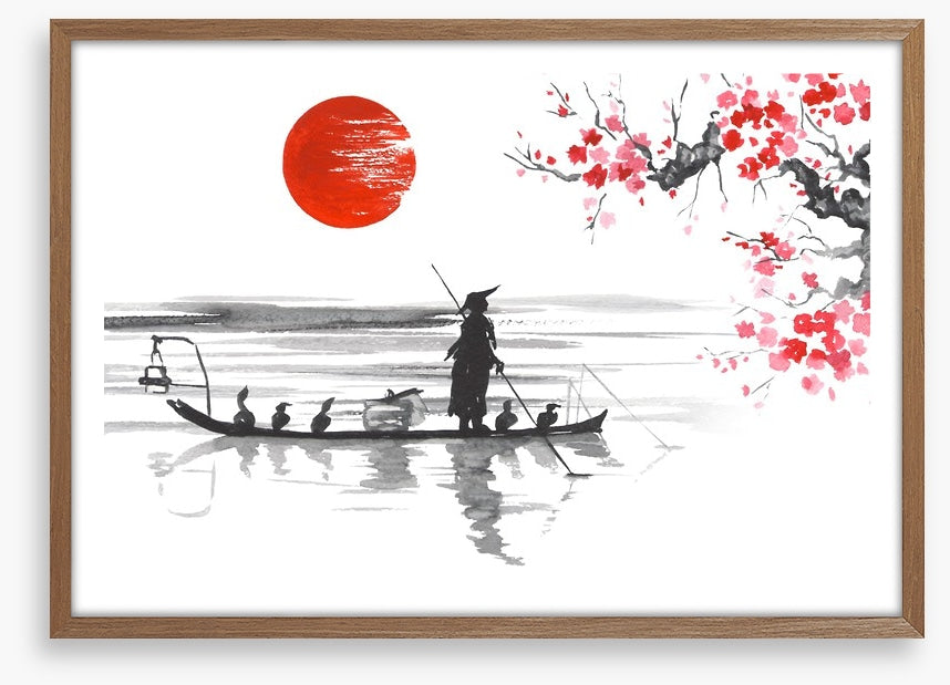 Blood moon and fishing boat