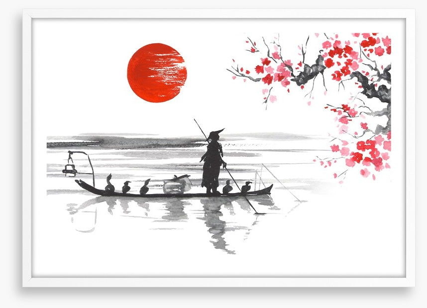 Blood moon and fishing boat