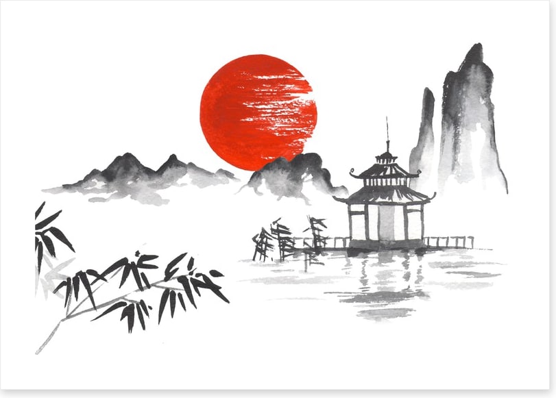 Blood moon and pagoda
