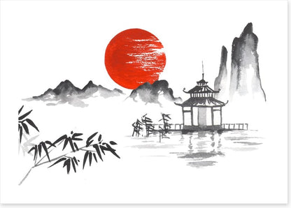 Blood moon and pagoda
