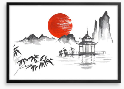 Blood moon and pagoda