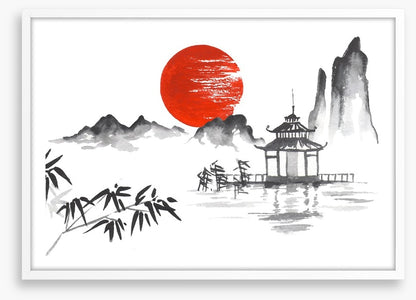 Blood moon and pagoda