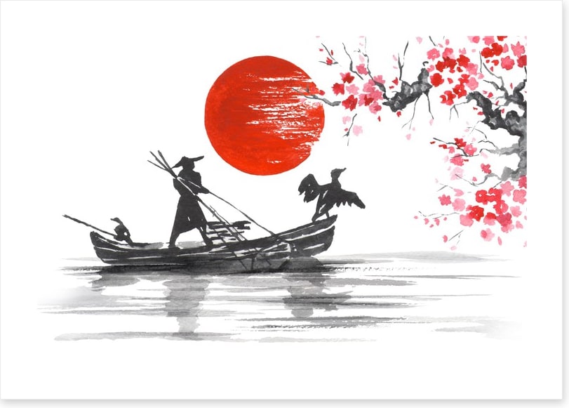 Blood moon and boat
