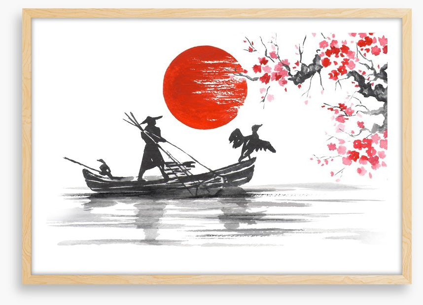 Blood moon and boat