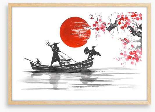 Blood moon and boat