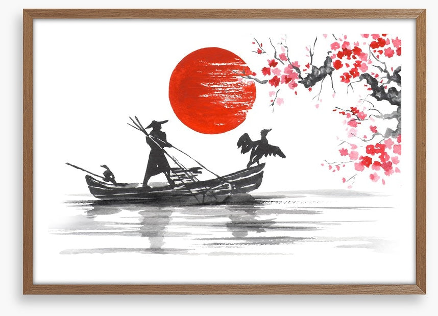 Blood moon and boat