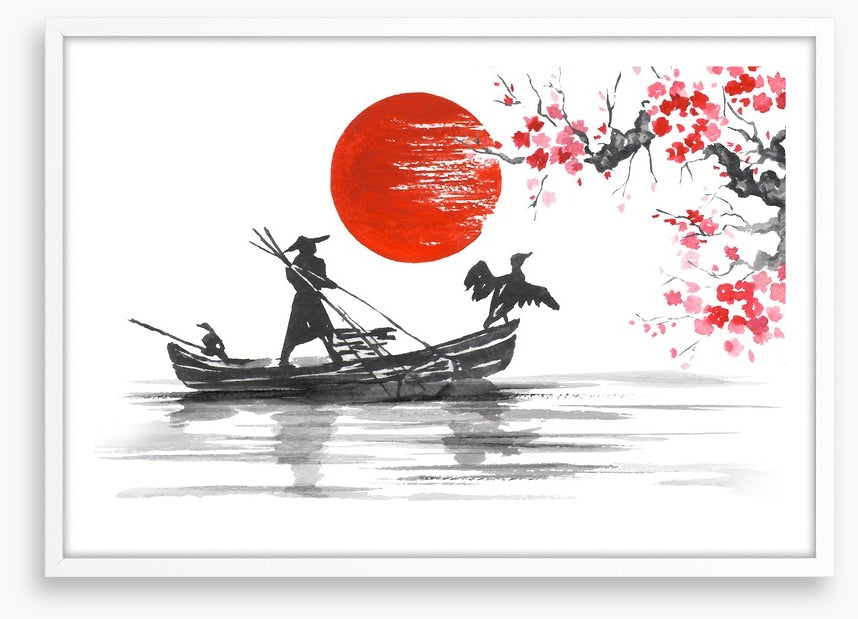 Blood moon and boat