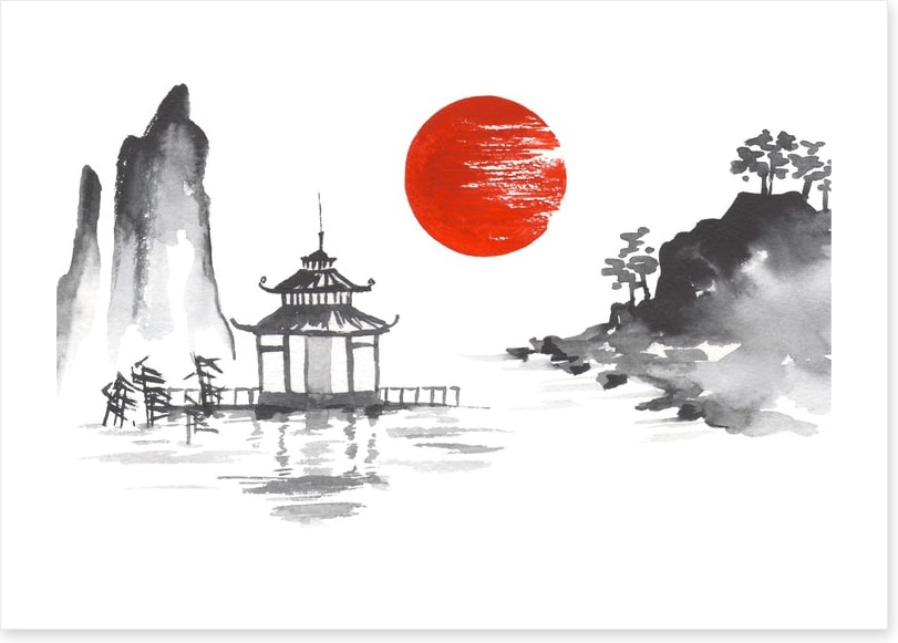 Blood moon and temple