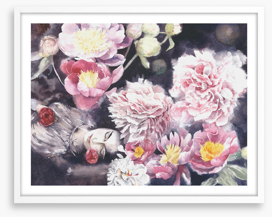 Sleeping under the peonies