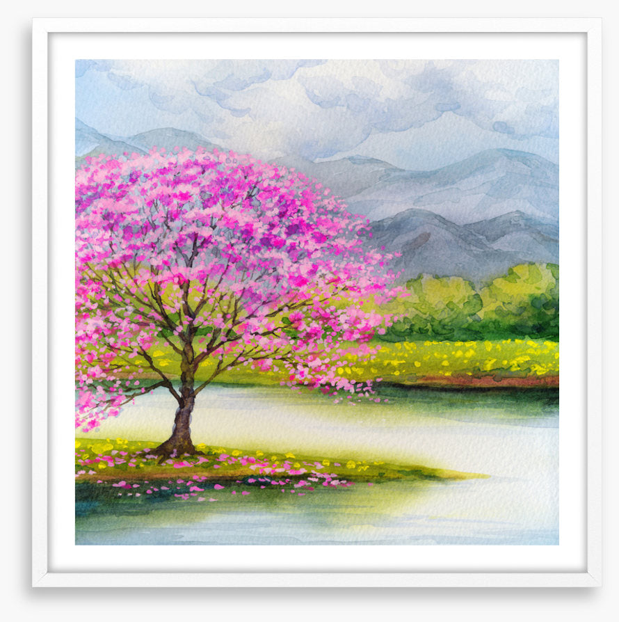 Pink blossom lake