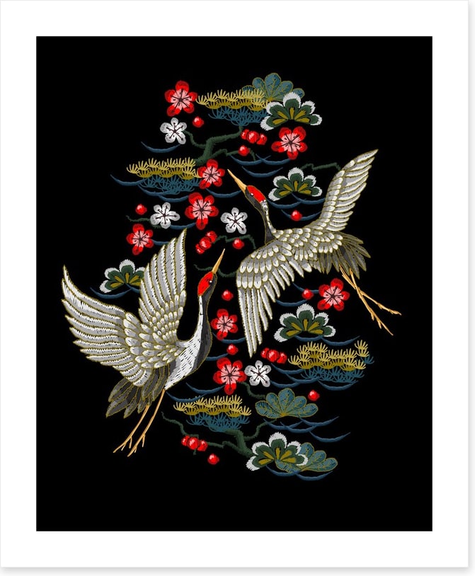 Red flower cranes