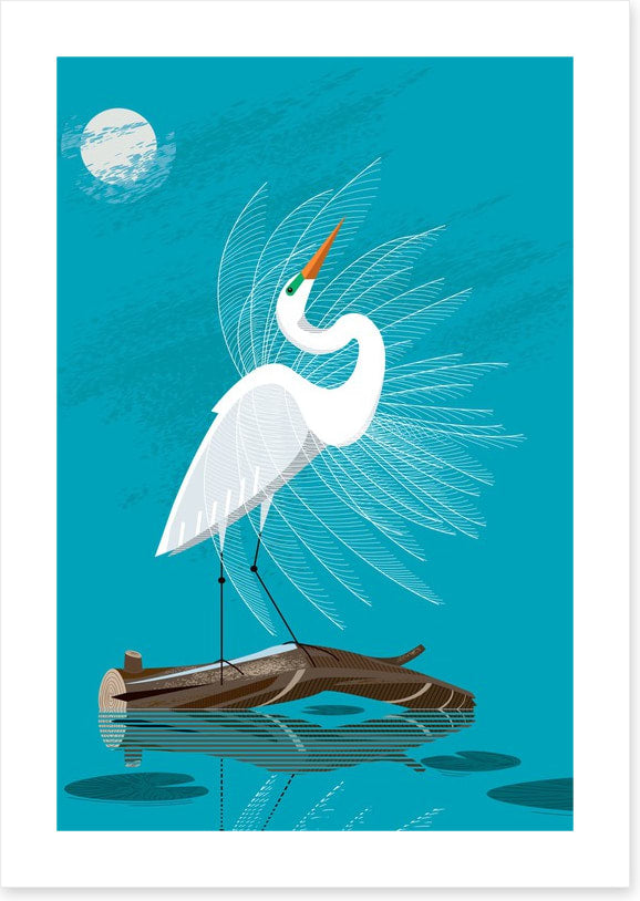 White egret moon