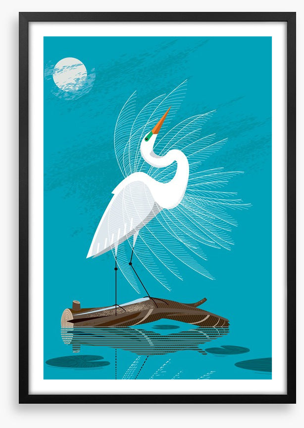 White egret moon