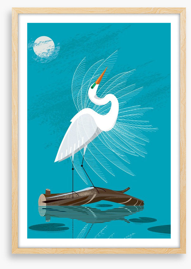 White egret moon