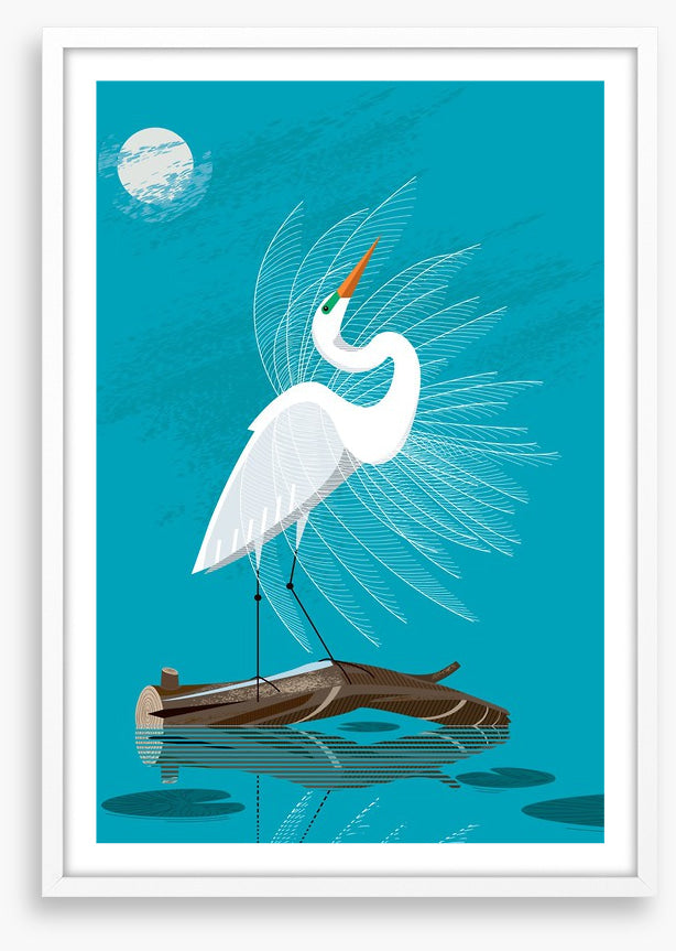 White egret moon