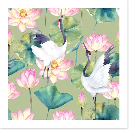 Cranes and lotus