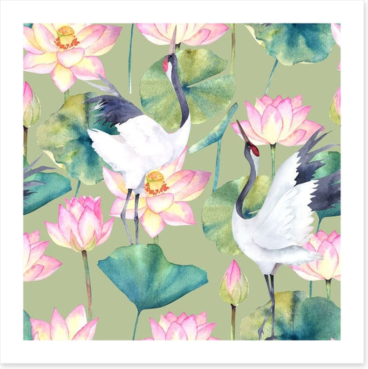 Cranes and lotus